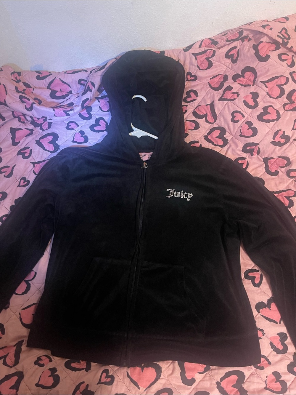 Juicy Couture Black Velour Zip Hoodie with Embroidered Logo